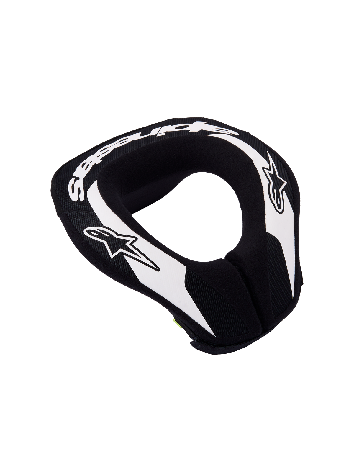 Alpinestars Nakkekrave Sequence Ungdom, sort og hvid nakkebeskytter til motocross med dobbelt densitetsskum og forlænget hale.