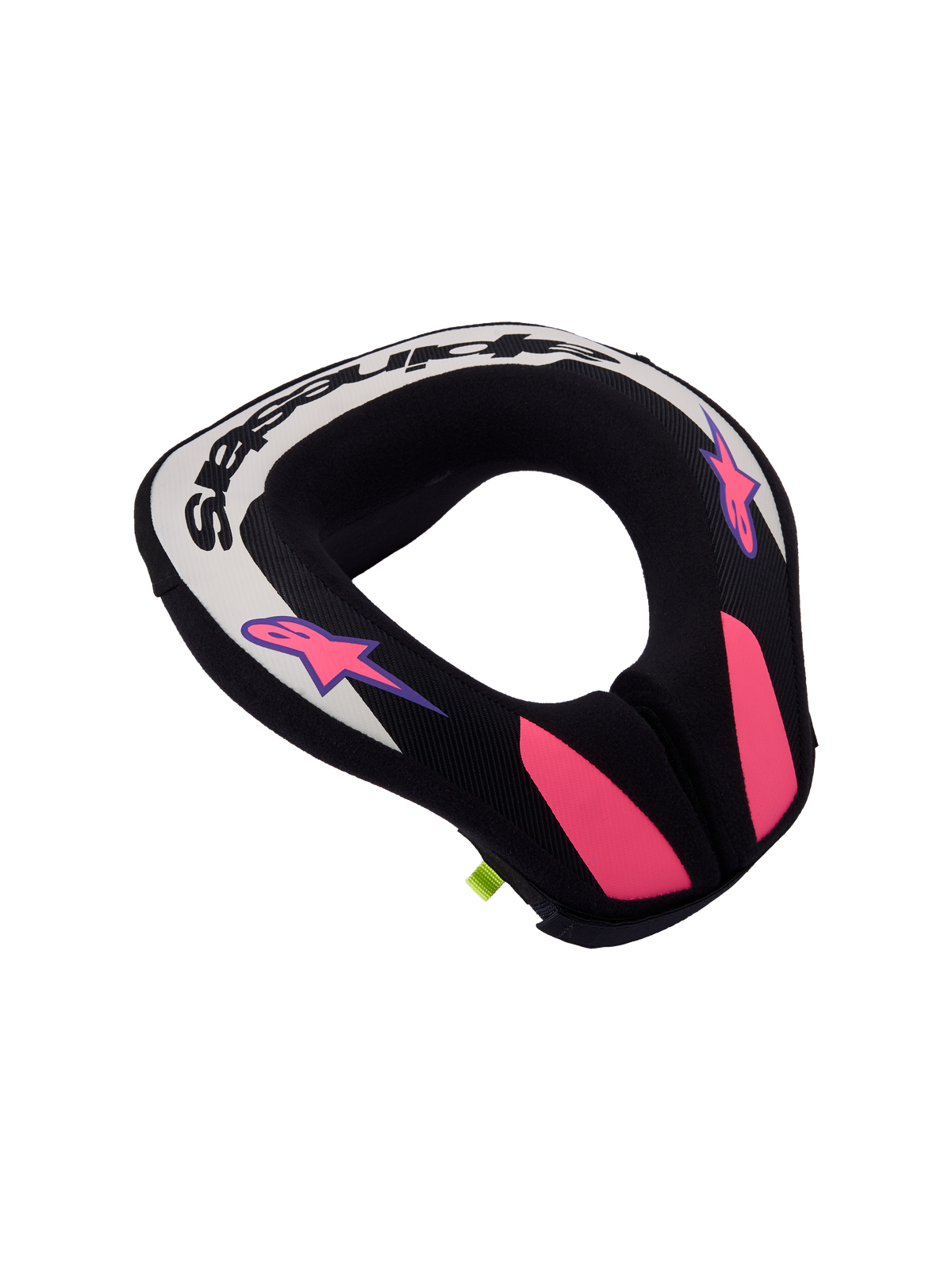 Alpinestars Sequence nakkekrave til ungdom, ergonomisk motocross-beskyttelse, sort og grå med lilla detaljer.