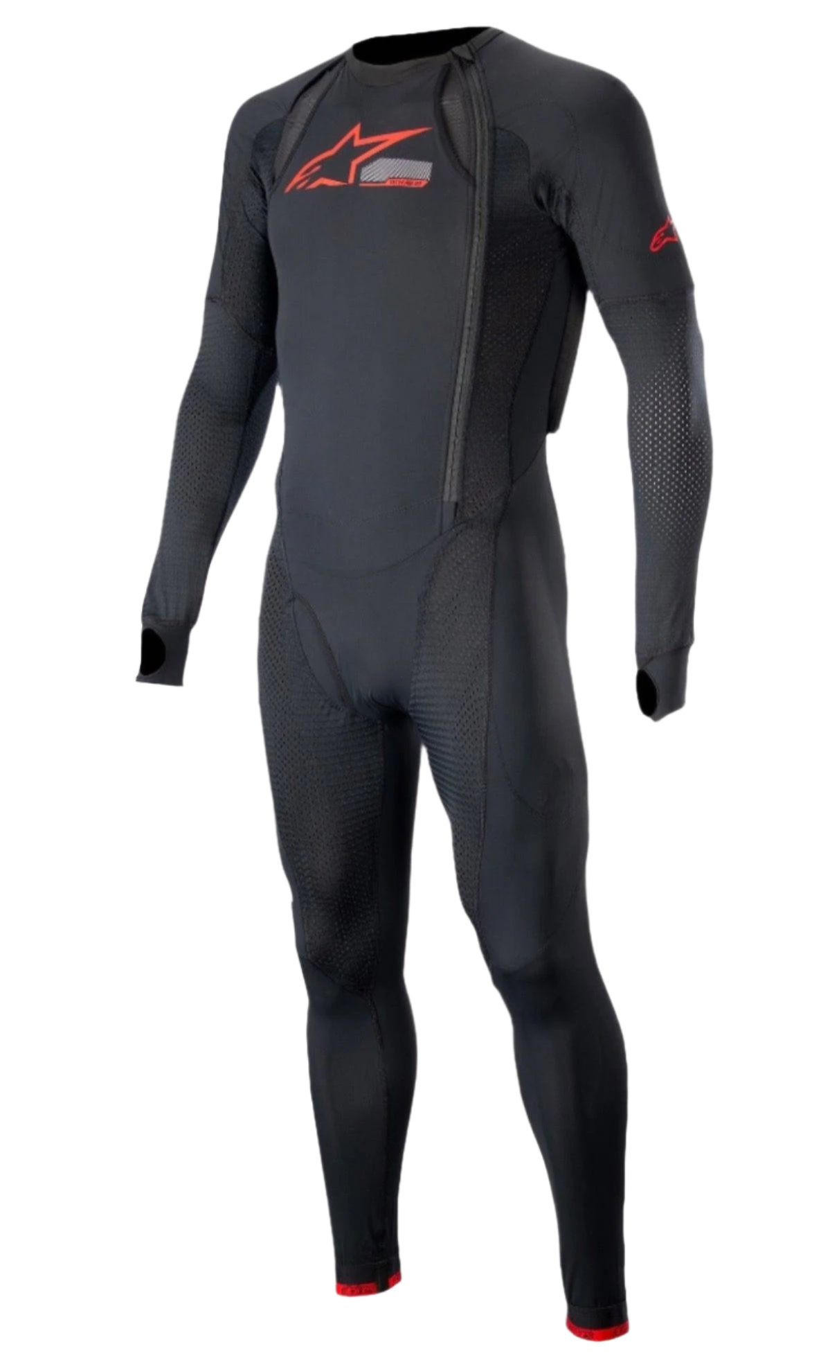 Alpinestars Tech-Air 10 Race System langt basislag, herre underdragt til motorcykelracing, sort og lys rød, åndbare mesh-paneler og teknisk materiale