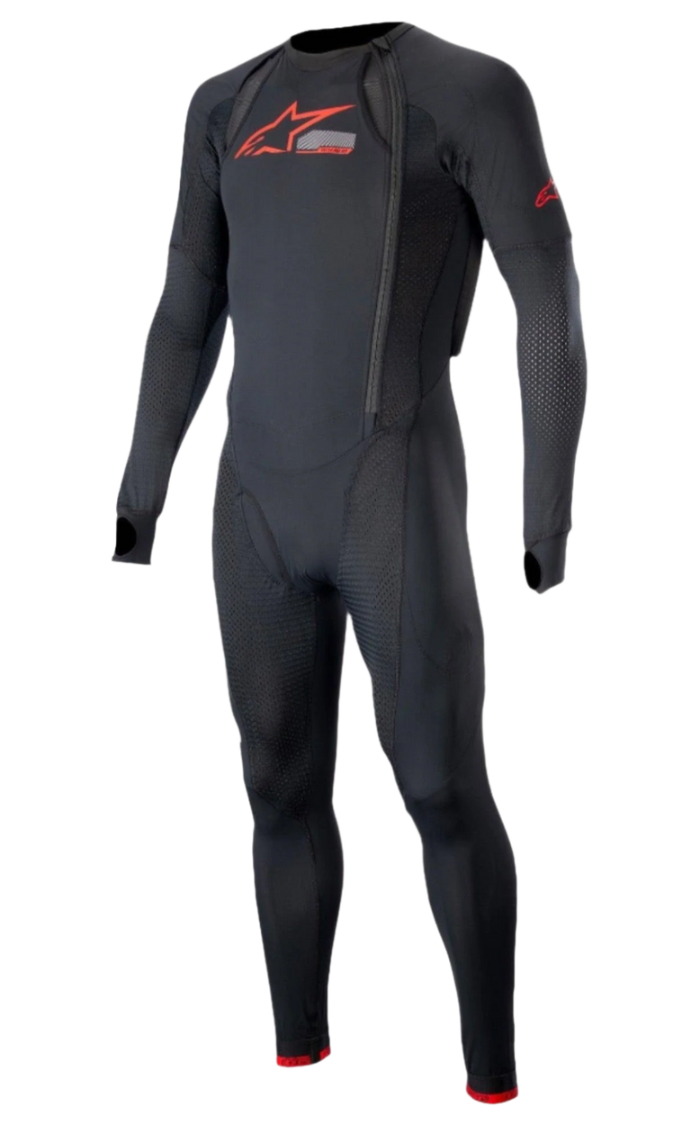 Alpinestars Tech-Air 10 Race System langt basislag, herre underdragt til motorcykelracing, sort og lys rød, åndbare mesh-paneler og teknisk materiale