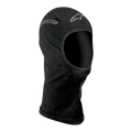 Alpinestars Balaclava Med Åbent Ansigt, motorcykelbalaclava og basislag, unisex, sort med sølv logoer, fugttransporterende tekstil, ergonomisk design med flade sømme og forlænget hals for vindbeskyttelse.