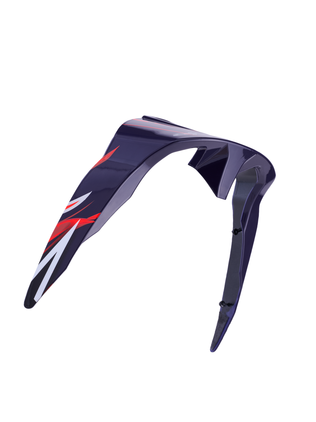 Alpinestars Supertech R10 Flyte Standard Spoiler, hjelmtilbehør, lilla og rød blank, aerodynamisk buet design med rød og hvid grafik, blank finish, officiel reservedel