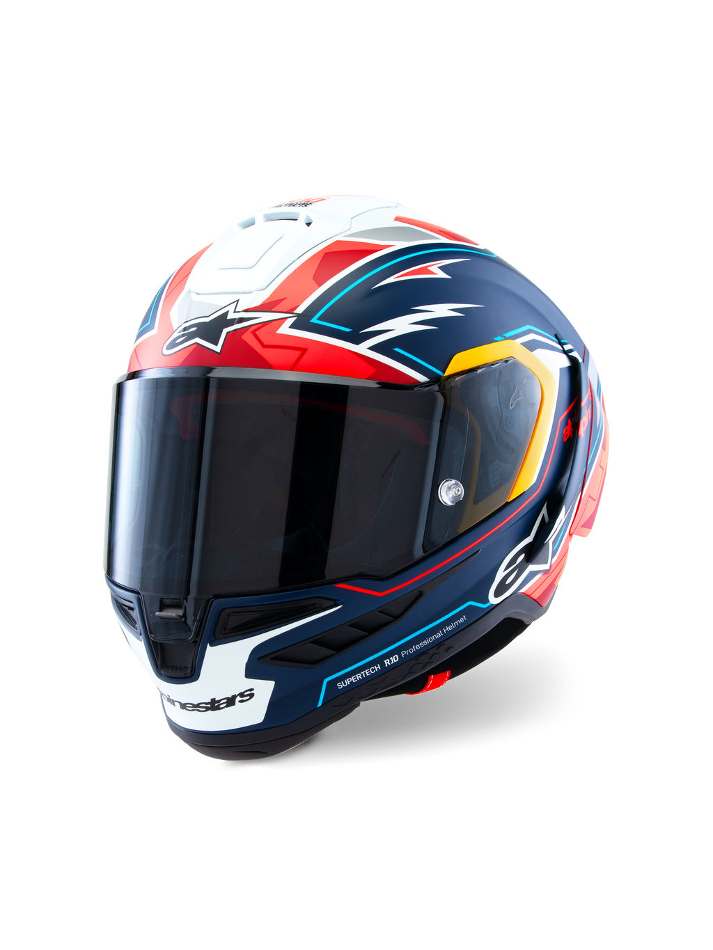 Alpinestars Supertech R10 Acosta Begrænset Udgave hjelm, motorcykelracinghjelm, blå, rød og hvid, kulfiberskonstruktion med optisk klasse 1 visir