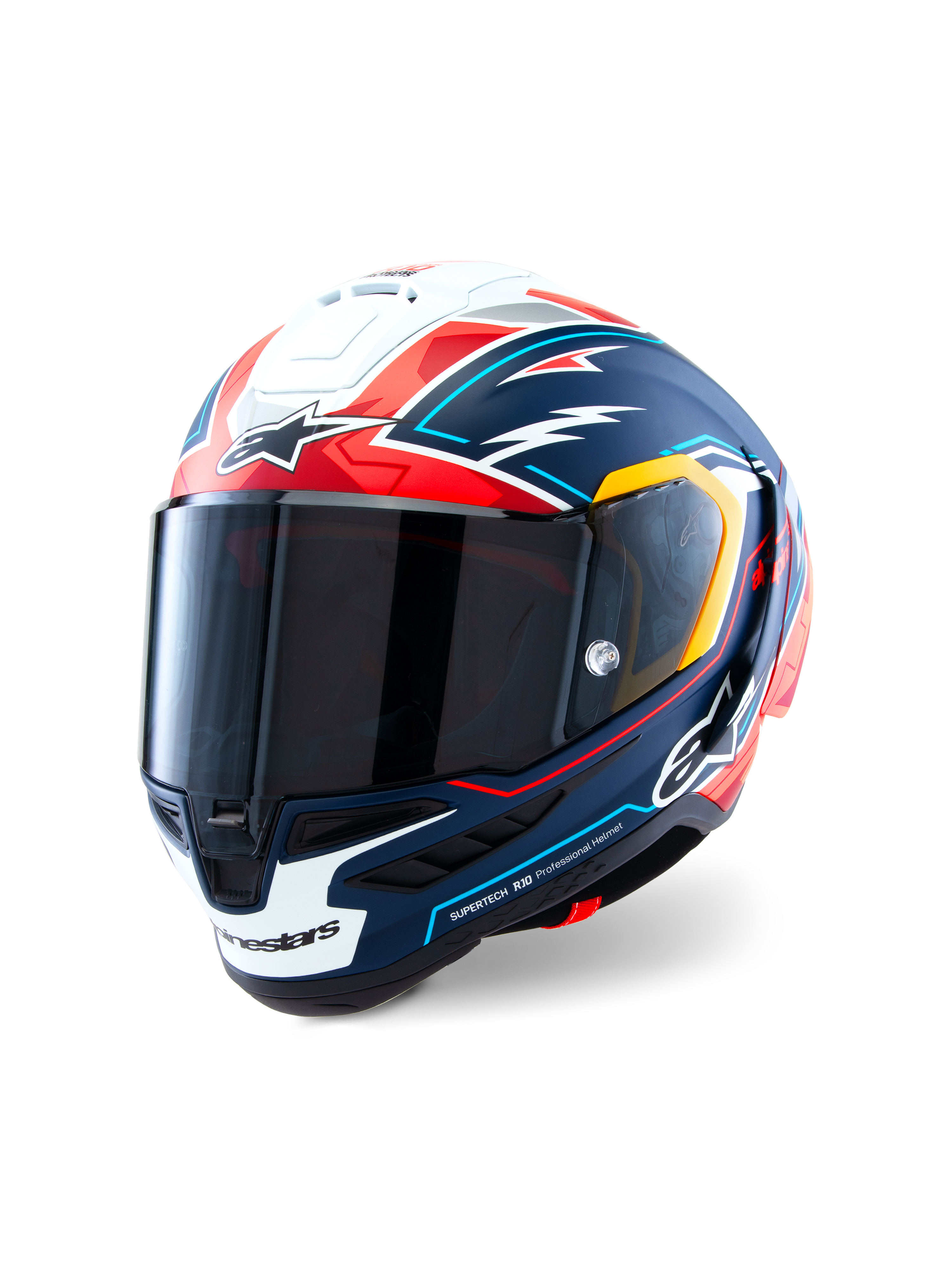 Alpinestars Supertech R10 Acosta Begrænset Udgave hjelm, motorcykelracinghjelm, blå, rød og hvid, kulfiberskonstruktion med optisk klasse 1 visir