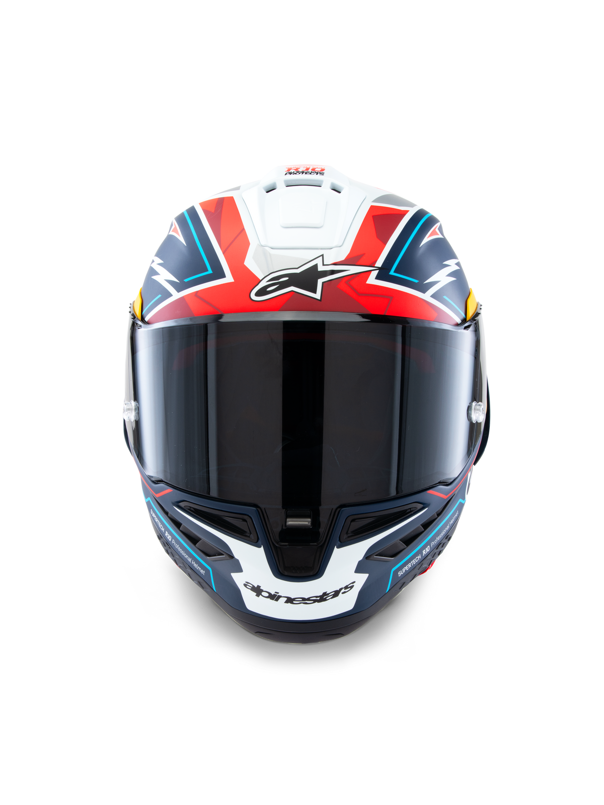 Alpinestars Supertech R10 Acosta Limited Edition Helmet, motorcycle racing helmet featuring a carbon shell, Blue, Red and White Matt colors, ECE 22.06, DOT and FIM certified
