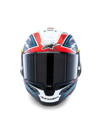 Alpinestars Hjelm Supertech R10 Acosta Begrænset Udgave, motorcykelracinghjelm, blå, rød og hvid, kulfiber, ECE-certificeret, frontbillede
