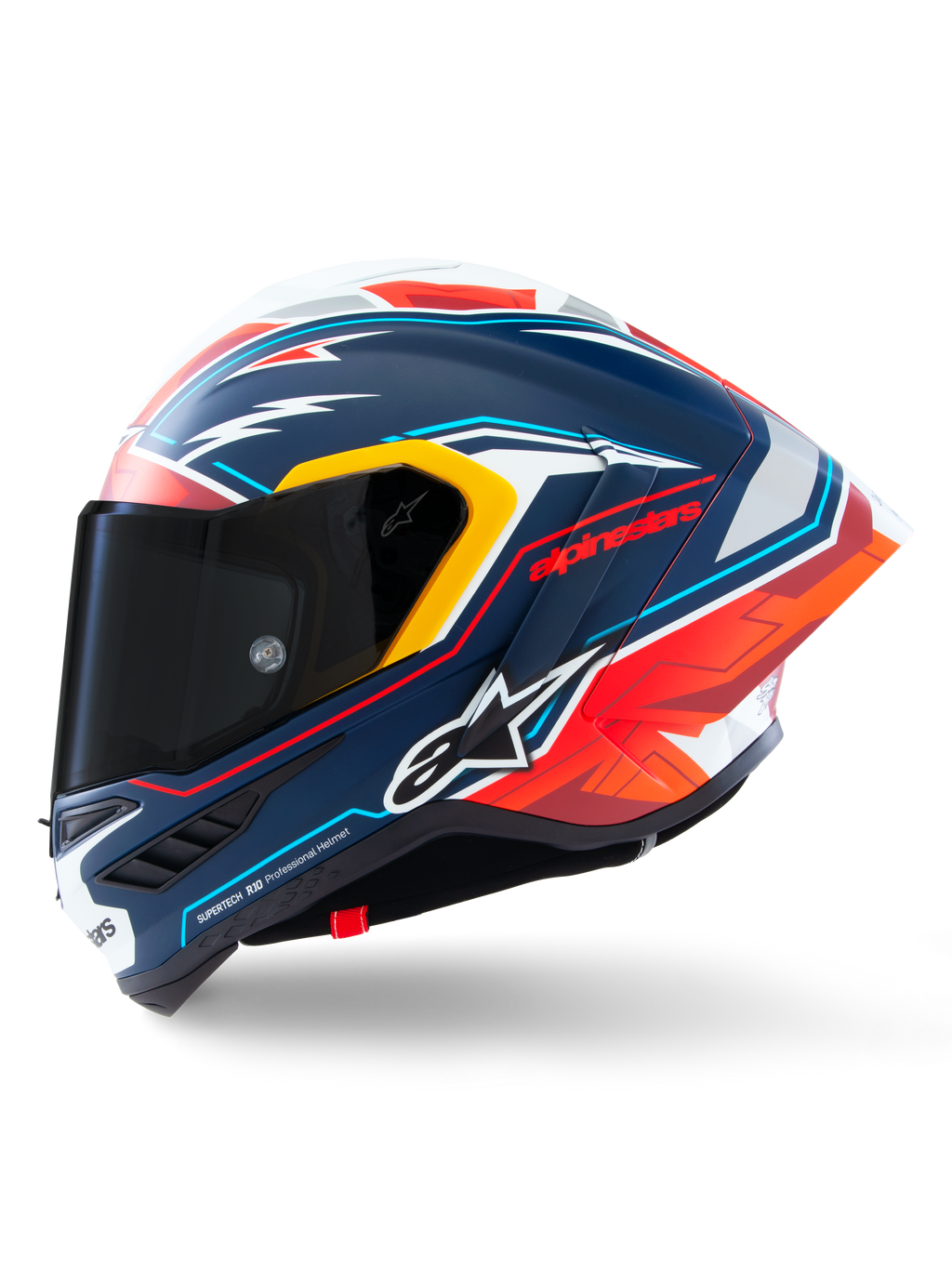 Alpinestars Supertech R10 Acosta Begrænset Udgave hjelm, motorcykelracerhjelm, blå, rød og hvid, kulfiberkonstruktion, ECE 22.06 og FIM-certificeret