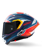 Alpinestars Supertech R10 Acosta Begrænset Udgave hjelm, motorcykelracerhjelm, blå, rød og hvid, kulfiberkonstruktion, ECE 22.06 og FIM-certificeret