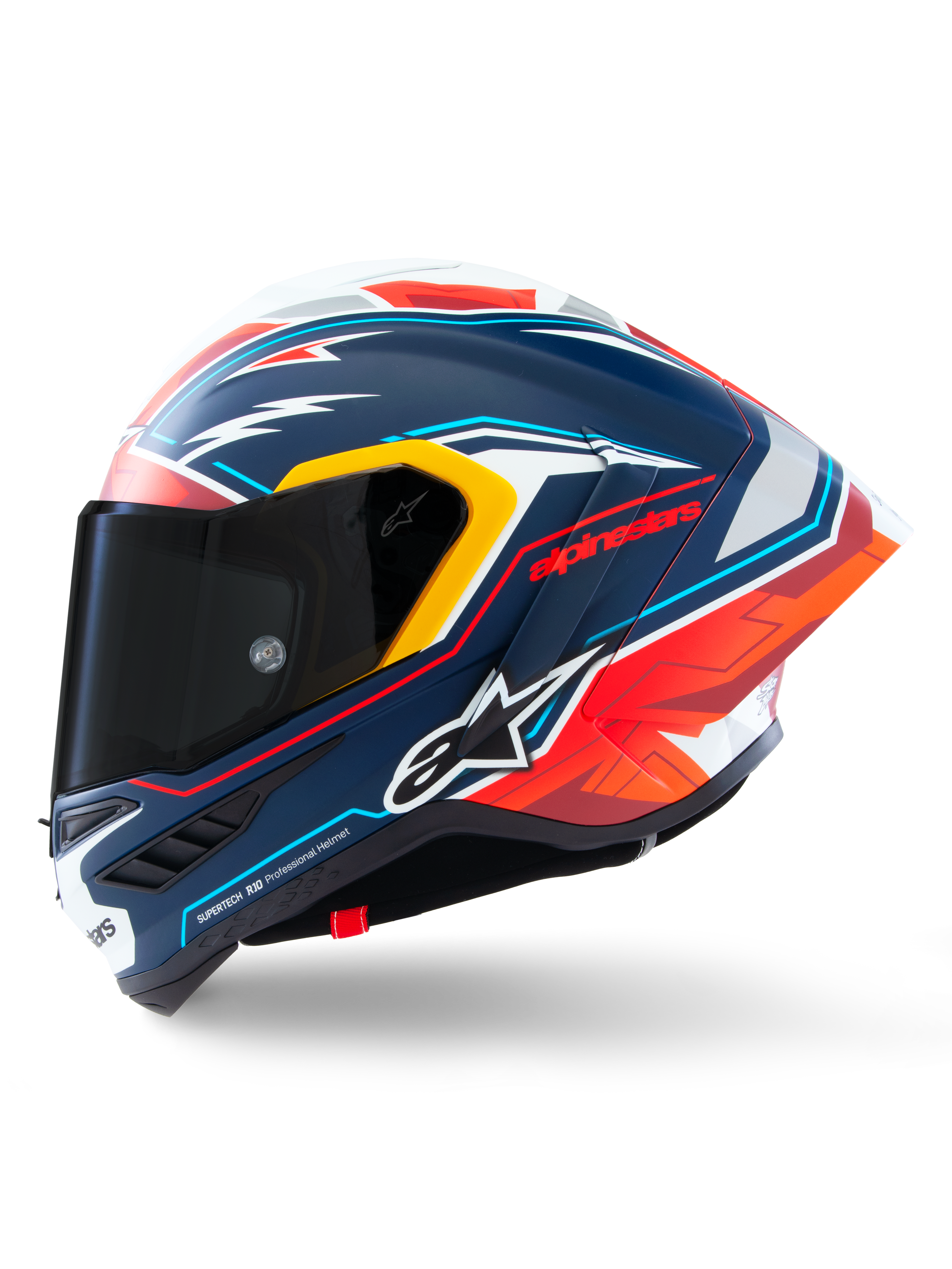 Alpinestars Supertech R10 Acosta Begrænset Udgave hjelm, motorcykelracerhjelm, blå, rød og hvid, kulfiberkonstruktion, ECE 22.06 og FIM-certificeret