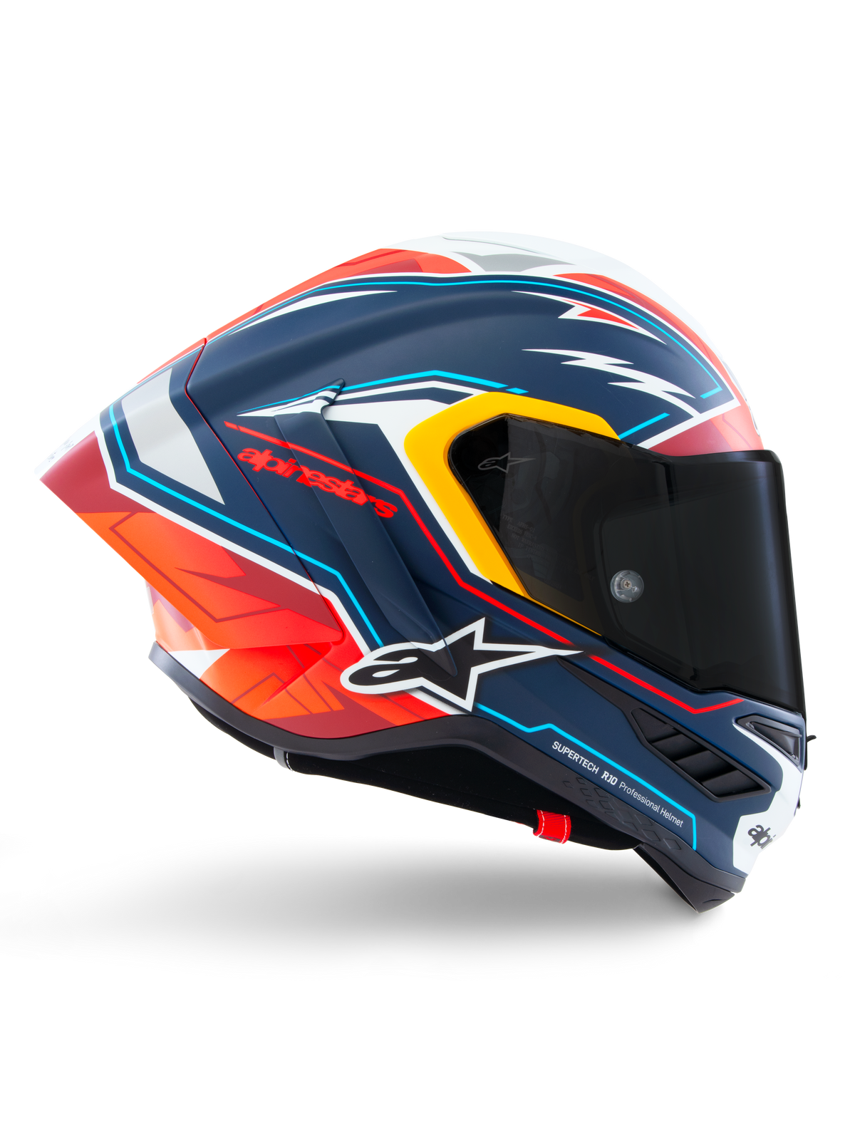 Alpinestars Hjelm Supertech R10 Acosta Begrænset Udgave, fuldface motorcykelracinghjelm, blå, rød og hvid, CE-certificeret, kulfiberskalkonstruktion