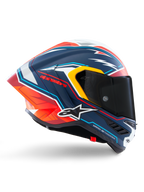 Alpinestars Hjelm Supertech R10 Acosta Begrænset Udgave, fuldface motorcykelracinghjelm, blå, rød og hvid, CE-certificeret, kulfiberskalkonstruktion