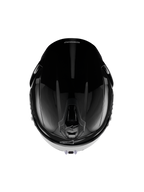 Alpinestars S-R7 Solid hjelm, full-face motorcykelhjelm, sort blank, set oppefra, der viser aerodynamisk skal, ventilationsåbninger og en elegant blank finish
