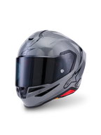 Alpinestars S-R7 Solid hjelm, full-face motorcykelhjelm, Gray Glossy, med mørkt tonet visir, aerodynamisk skal med integreret spoiler, ventilationsåbninger og sort Alpinestars-logo på siden