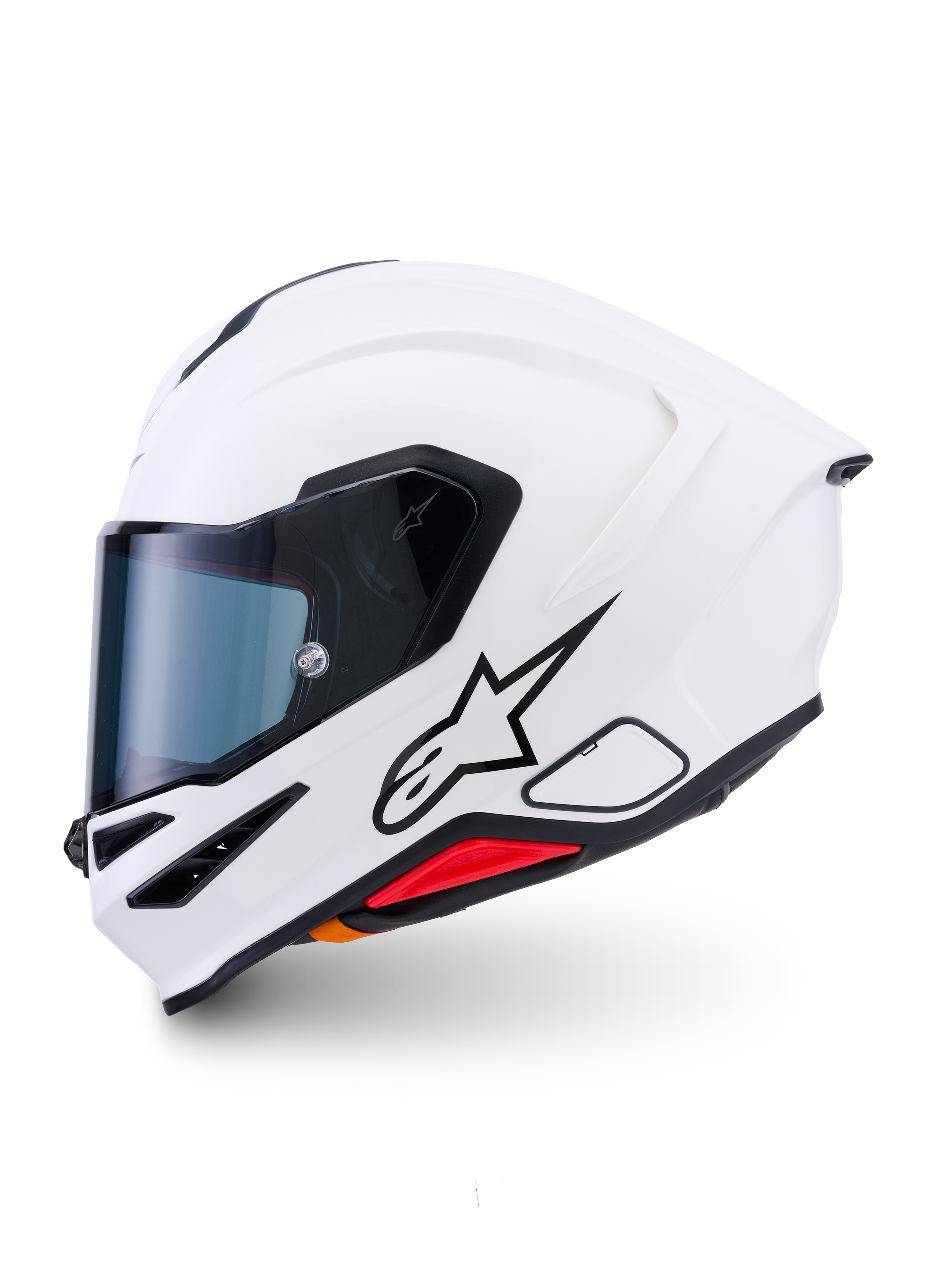 Alpinestars S-R7 Solid hjelm, full-face motorcykelhjelm, hvid blank, strømlinet aerodynamisk skal med integreret hækspoiler, klart visir og flere ventilationsåbninger, højtydende racer- og sportsbeskyttelsesudstyr