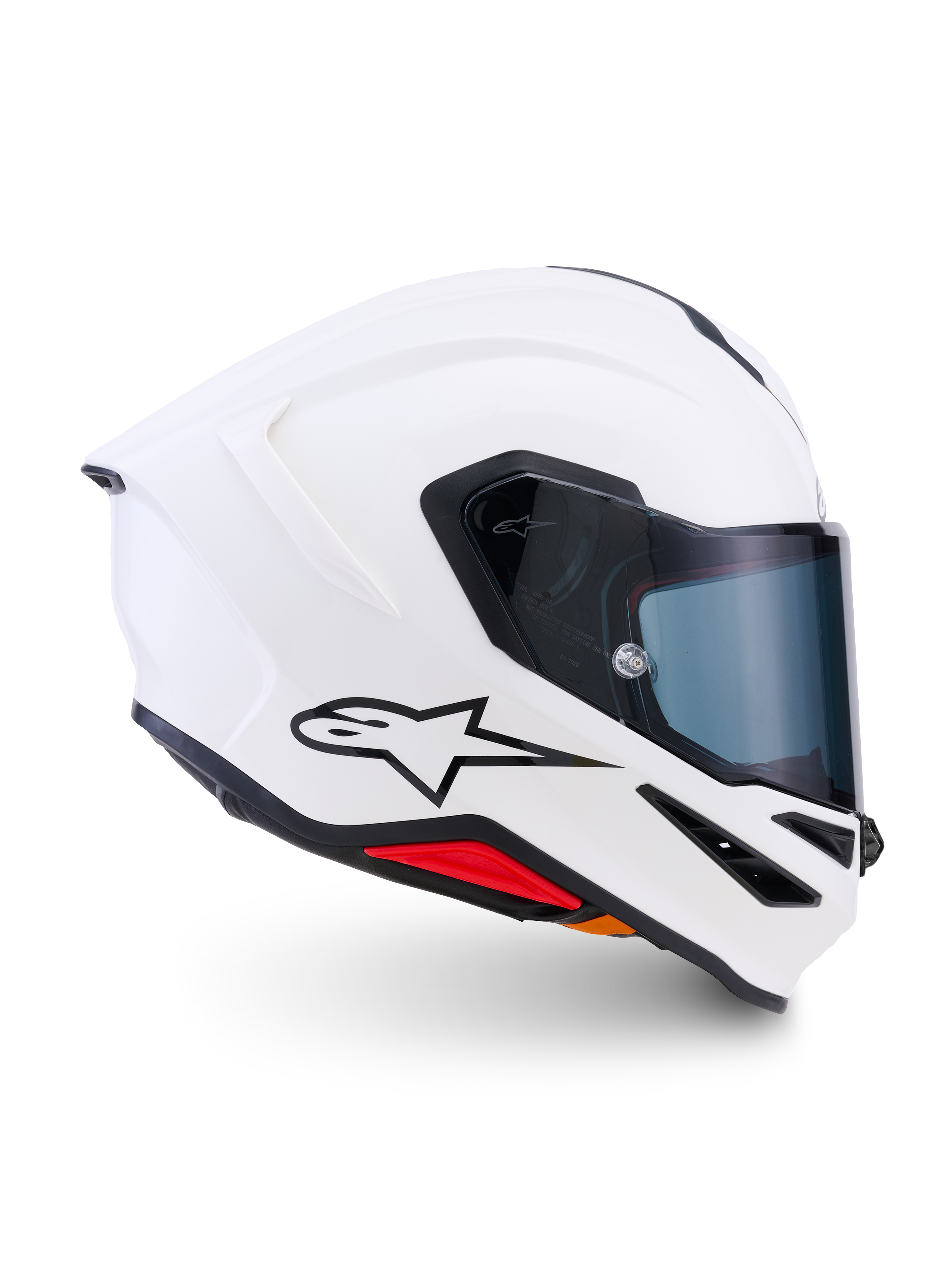 Alpinestars S-R7 Solid hjelm ECE 22.06, fullface-motorcykelhjelm, hvid blank med sort logo, aerodynamisk skal med integreret bagspoiler og klart visir til racer- og vejydelse