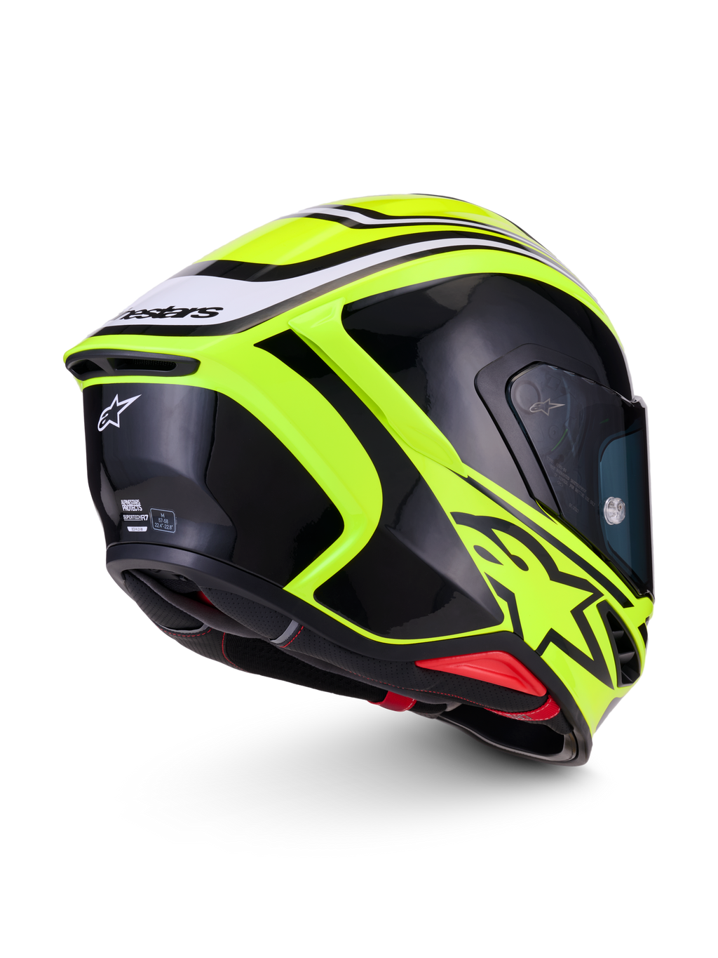 Alpinestars S-R7 Zeal Helmet ECE 22.06, full face motorcycle racing helmet, Yellow Fluo, Black and White, ECE certified carbon construction with aerodynamic spoiler