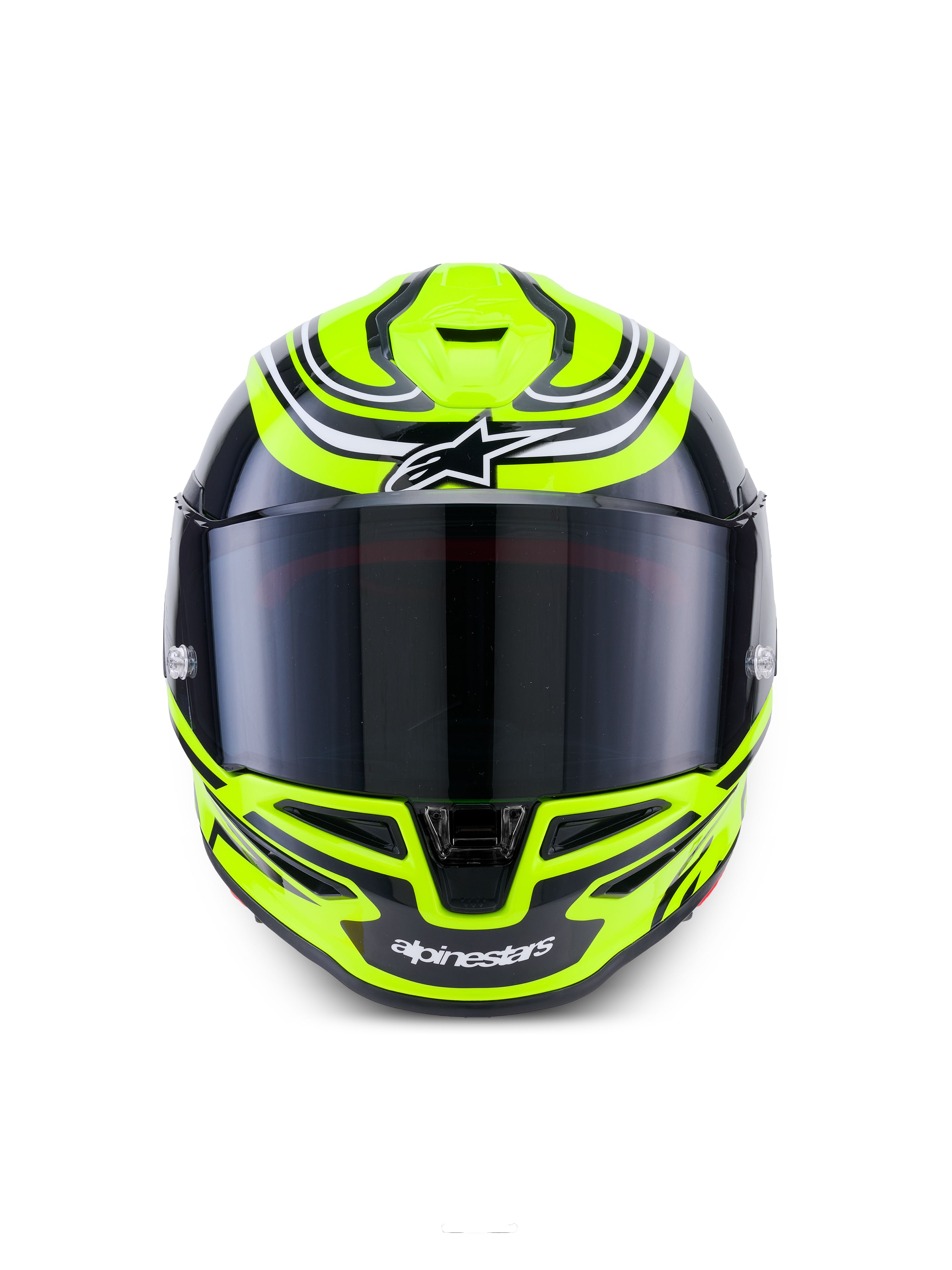 Alpinestars S-R7 Zeal Helmet ECE 22.06, full-face road racing motorcycle helmet in Yellow Fluo, Black, and White with glossy finish, featuring carbon construction and aerodynamic visor design