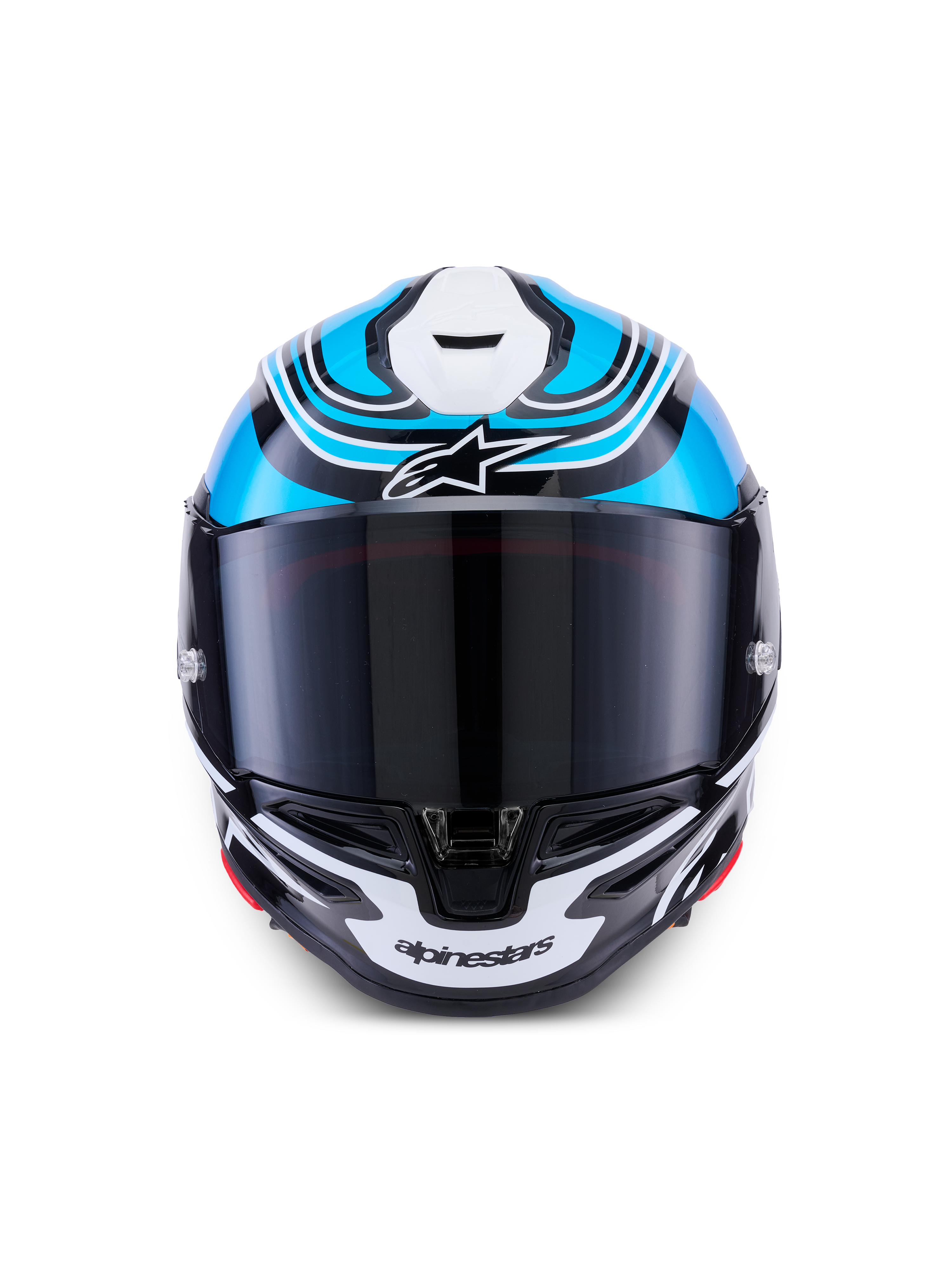 Alpinestars S-R7 Zeal Helmet, full-face motorcycle racing helmet, Black, Blue, and White Glossy, carbon construction with ECE 22.06 certification