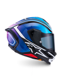 Alpinestars S-R7 Zeal Helmet ECE 22.06, full face motorcycle racing helmet, Black, Blue, and White Glossy, carbon construction