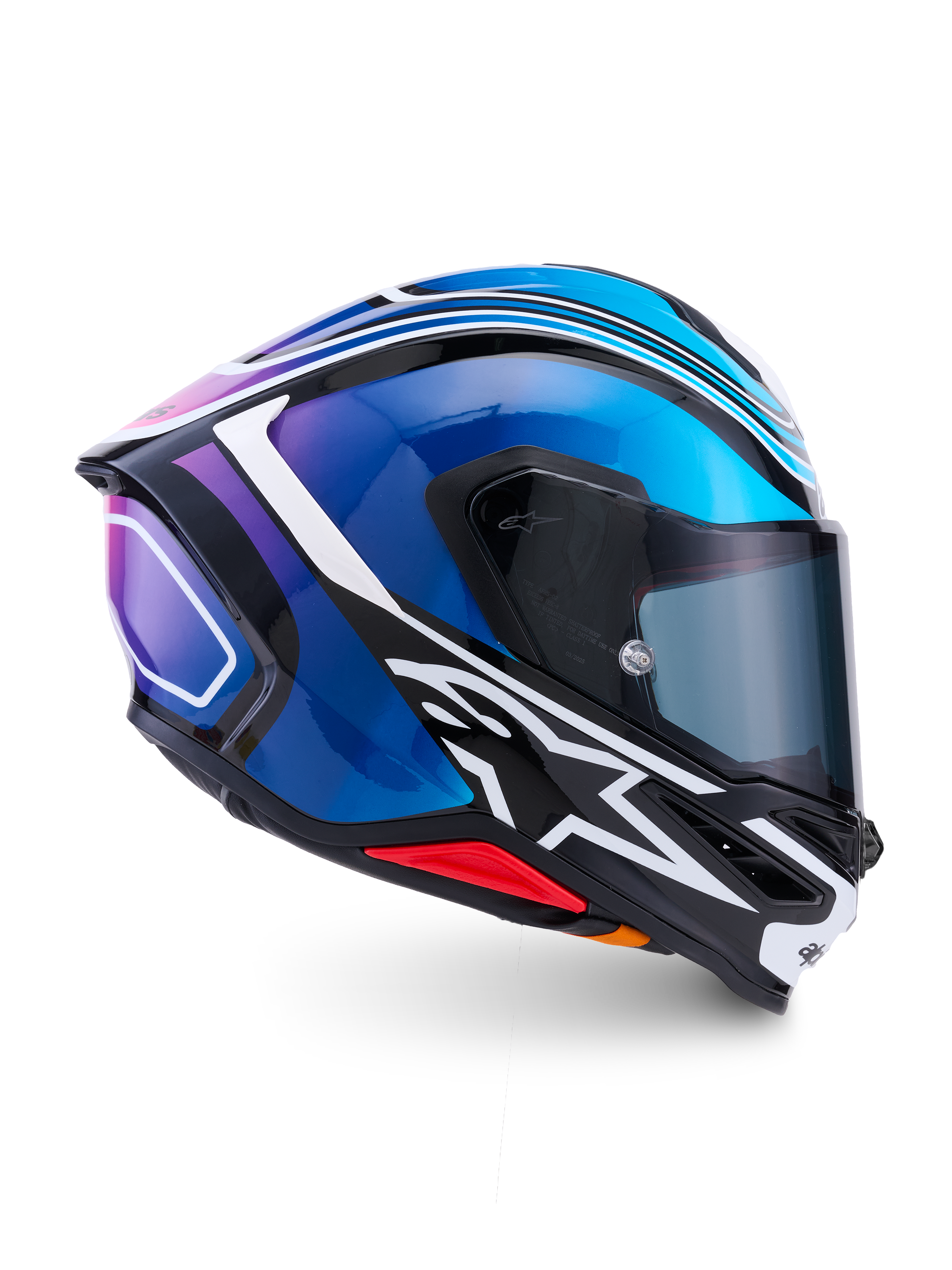Alpinestars S-R7 Zeal Helmet ECE 22.06, full face motorcycle racing helmet, Black, Blue, and White Glossy, carbon construction
