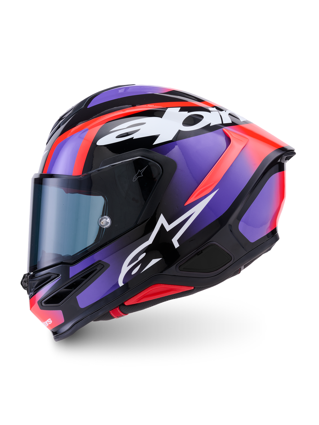 Alpinestars S-R7 Lumen hjelm, fuldface motorcykelhjelm til landevej og ræs, sort, lilla, rød og hvid blank med kulstofkompositkonstruktion og aerodynamisk design