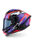 Alpinestars S-R7 Lumen hjelm, fuldface motorcykelhjelm til landevej og ræs, sort, lilla, rød og hvid blank med kulstofkompositkonstruktion og aerodynamisk design