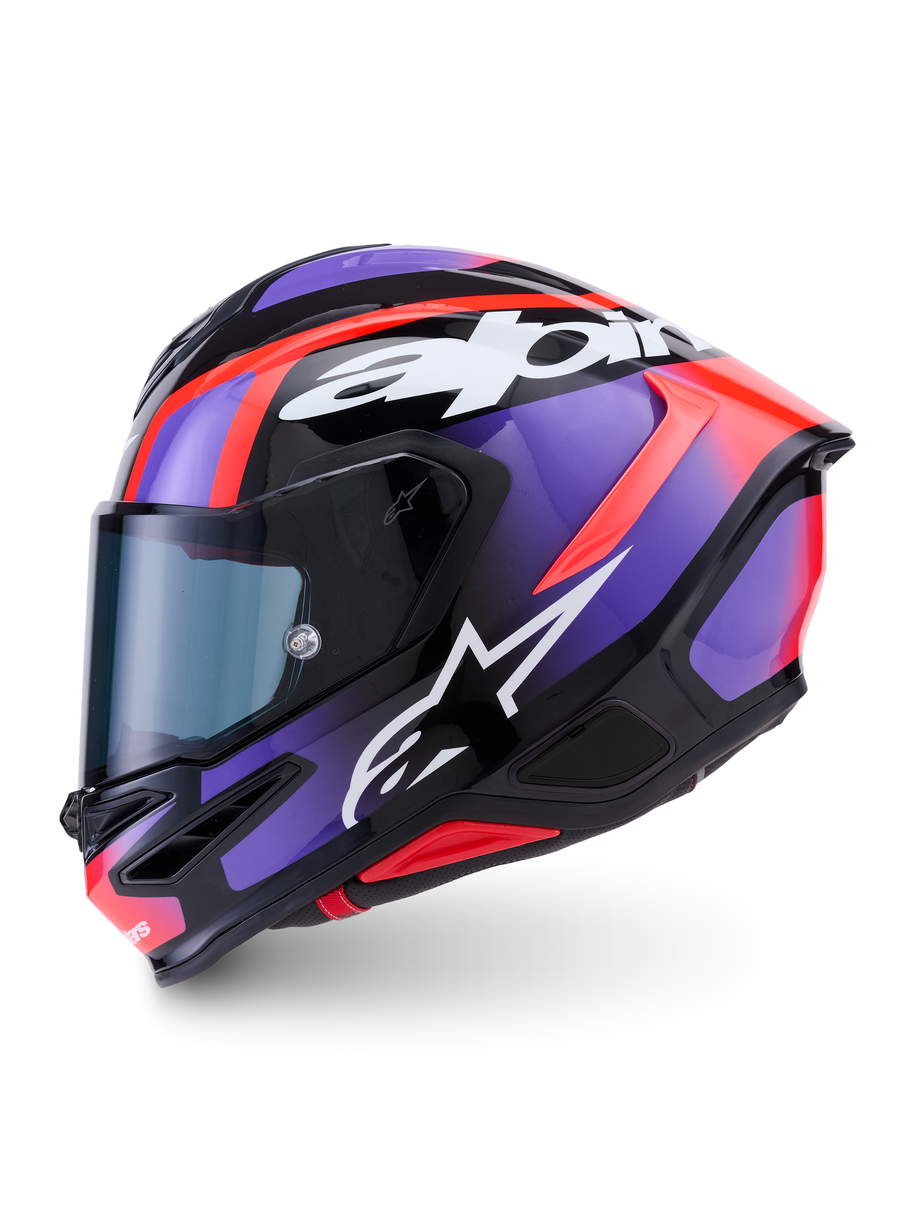 Alpinestars S-R7 Lumen hjelm, fuldface motorcykelhjelm til landevej og ræs, sort, lilla, rød og hvid blank med kulstofkompositkonstruktion og aerodynamisk design