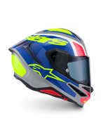 Alpinestars S-R7 Lumen Hjelm ECE 22.06, fuldheds motorcykelracinghjelm, sølv, blå, pink og gul, kulsarkompositkonstruktion med optisk klasse 1 visir