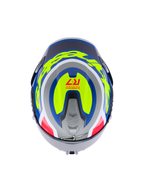 Alpinestars S-R7 Lumen hjelm ECE 22.06, fuldfaced motorcykelracinghjelm, topvisning med sølv, blå, pink og gul blank kulstofkompositgrafik