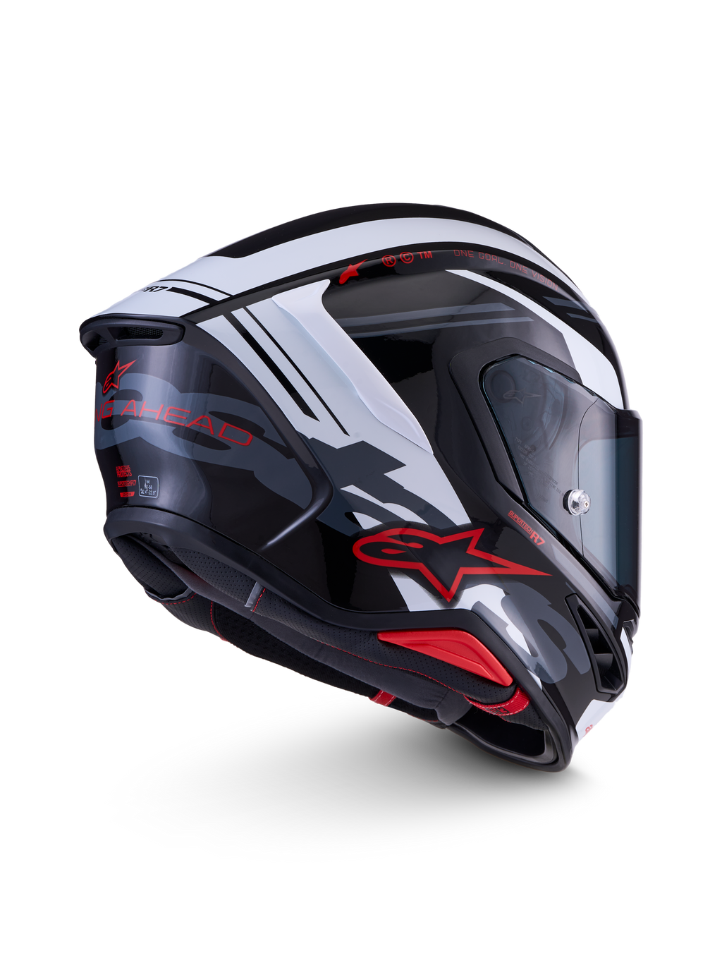 Alpinestars S-R7 A-Core hjelm, full-face motorcykelracinghjelm, sort, hvid og rød, ECE-certificeret kulstofkomposit med avanceret aerodynamik