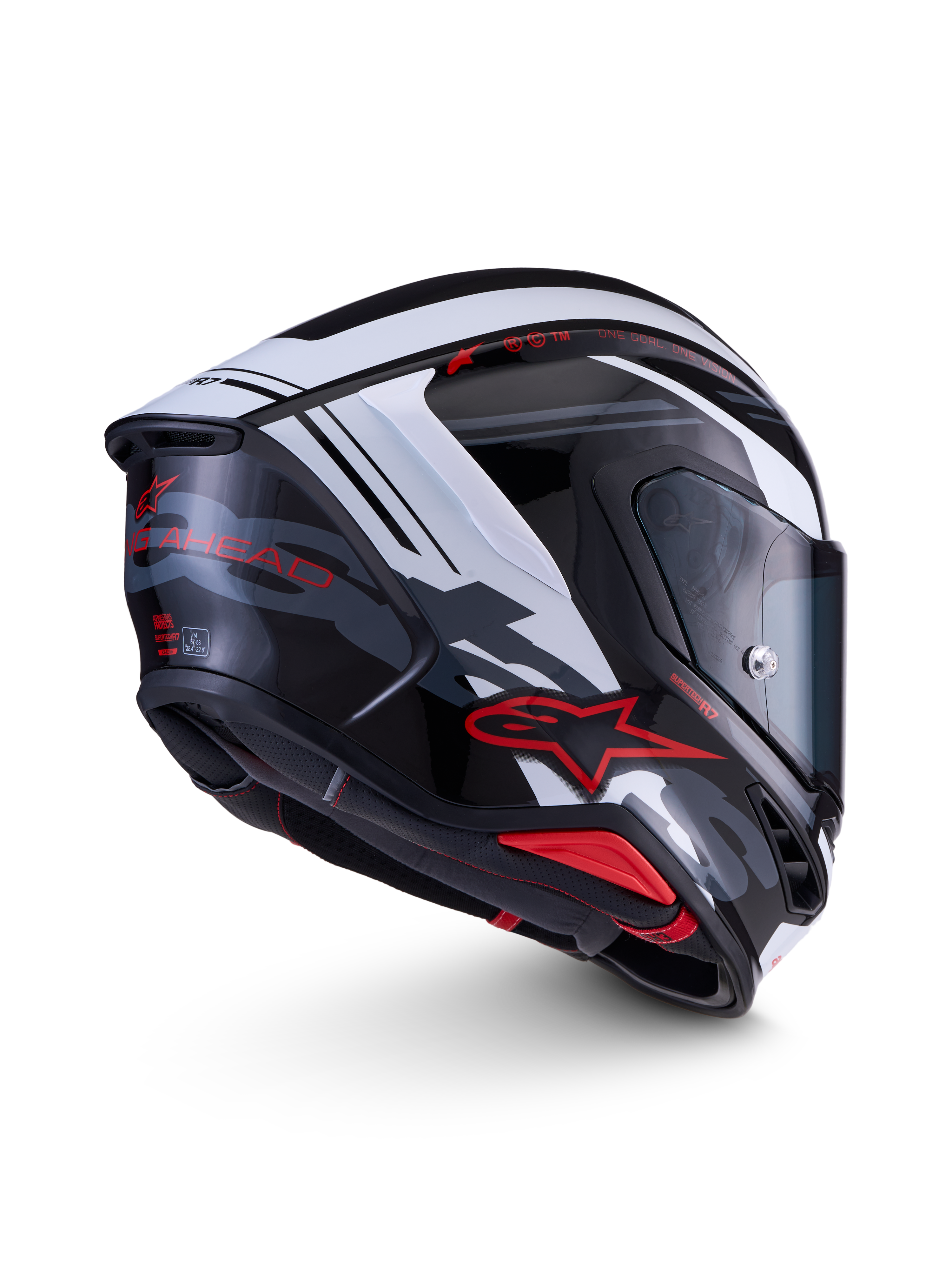 Alpinestars S-R7 A-Core hjelm, full-face motorcykelracinghjelm, sort, hvid og rød, ECE-certificeret kulstofkomposit med avanceret aerodynamik