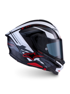 Alpinestars S-R7 A-Core hjelm, fuldmaske motorcykelhjelm, sort, hvid og rød, CE 22.06-certificeret kulfiberkonstruktion
