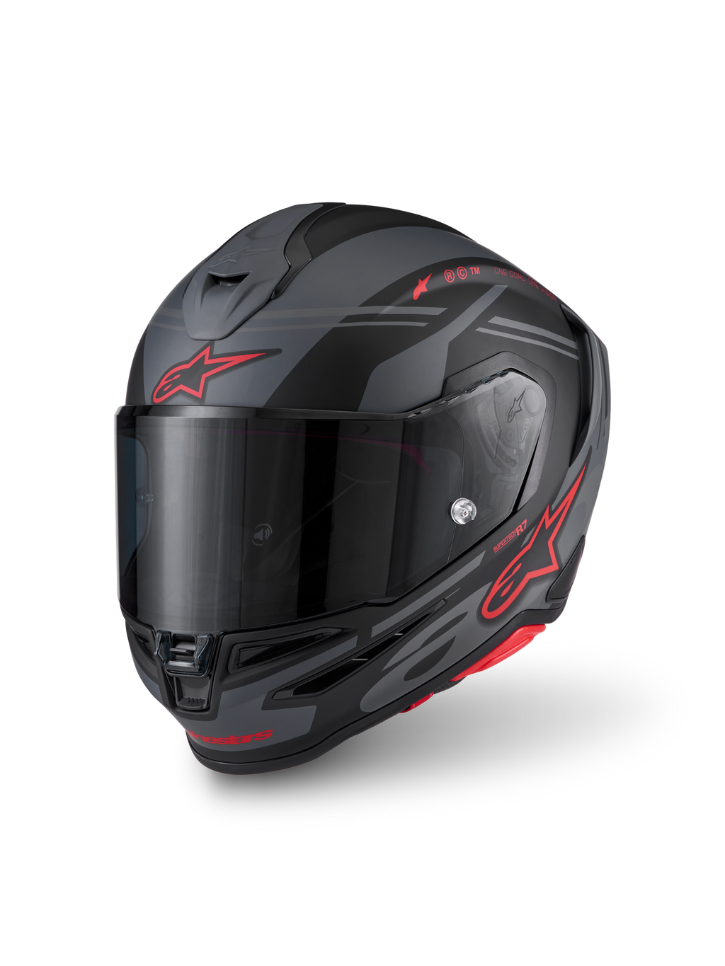 Alpinestars S-R7 A-Core Hjelm ECE 06, full-face motorcykelhjelm, sort, grå og rød, kulstofkompositkonstruktion