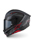 Alpinestars S-R7 A-Core Hjelm ECE06, full-face motorcykelhjelm i mat sort, grå og rød med aerodynamisk design og mærkedetaljer