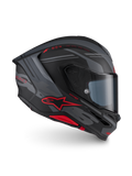 Alpinestars S-R7 A-Core helmen ECE 22.06, full-face motorcykelracinghjelm, matsort, grå og rød, kulfiberkonstruktion med aerodynamisk profil og rød Alpinestars-branding