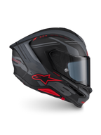 Alpinestars S-R7 A-Core helmen ECE 22.06, full-face motorcykelracinghjelm, matsort, grå og rød, kulfiberkonstruktion med aerodynamisk profil og rød Alpinestars-branding