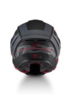 Alpinestars S-R7 A-Core Hjelm ECE 22.06, motorcykelracinghjelm, set bagfra med sort, grå og rød mat farvekombination og mærkedetaljer