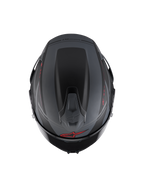 Alpinestars S-R7 A-Core Hjelm ECE06, fuldface motorcykelracinghjelm set ovenfra, sort, grå og rød med aerodynamisk spoiler og ventilation
