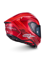 Alpinestars S-R7 A-Core helmen ECE 22.06, helhjelm til motorcykel i rød og hvid med blank finish, sideprofilvisning med avanceret aerodynamik, carbonkompositkonstruktion og karakteristisk branding