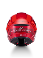 Alpinestars S-R7 A-Core Hjelm ECE06/DOT, motorcykelracinghjelm set bagfra med rød og hvid blank finish og Racing Ahead-branding