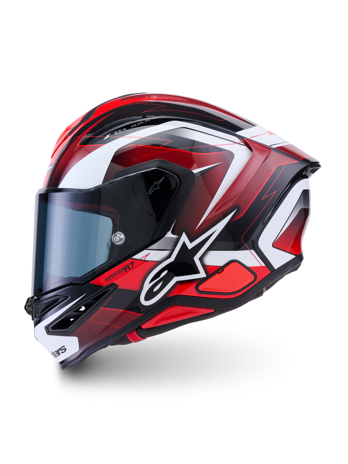 Alpinestars S-R7 Kinetis hjelm, fuldface motorcykelhjelm til landevejsracing, sort, rød og hvid med blank finish, ECE 22.06-certificeret kulstofkonstruktion