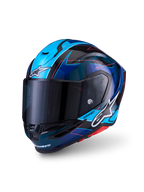 Alpinestars S-R7 Kinetis hjelm, ECE-godkendt motorcykelhjelm i sort, blå, lyserød og hvid med kulstofkompositkonstruktion