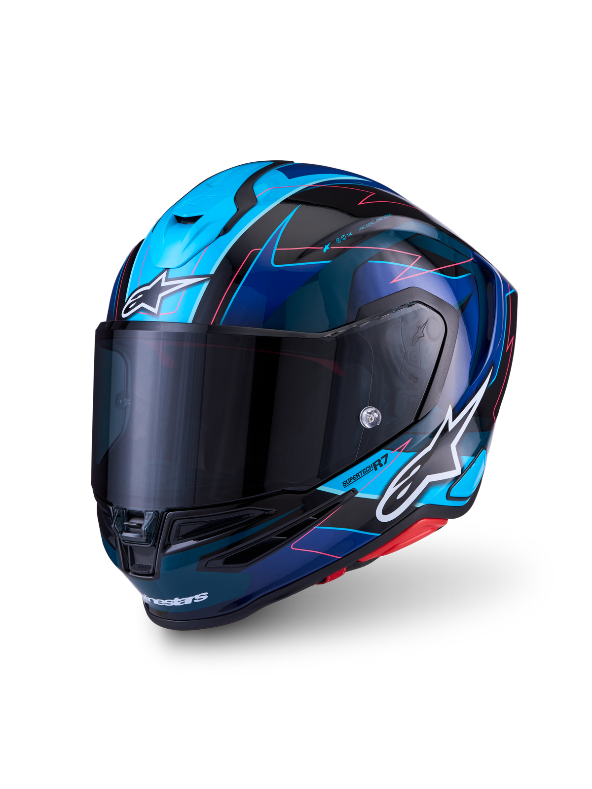 Alpinestars S-R7 Kinetis hjelm, ECE-godkendt motorcykelhjelm i sort, blå, lyserød og hvid med kulstofkompositkonstruktion