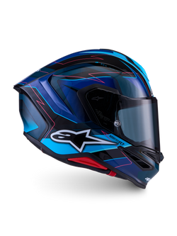 Alpinestars S-R7 Kinetis Helmet, full face motorcycle racing helmet, Black, Blue, Pink, and White glossy finish, carbon composite construction
