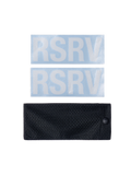 Alpinestars RSRV mærkatsæt, to lyseblå vinylmærkater med hvide logoer og en sort mesh-støvpose