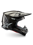 Alpinestars Supertech M10 Solid motocrosshjelm, sort blank kulfiber, sideprofil med kulfiberskal, skyggevisir og ventilationsporte til off-road-kørsel