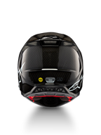 Alpinestars Supertech M10 Solid ECE 22.06-hjelm, sort blankt kulfiber-motocrosshjelm set bagfra med hvide grafikker, ventilationsåbninger, MIPS og ECE-R 22.06-certificering