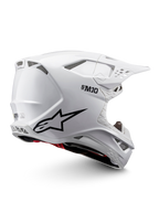 Alpinestars Supertech M10 Solid motocrosshjelm, hvid blank med sorte grafikker, røde detaljer, ventilationsporte og skyggevisir, ECE 22.06-certificeret