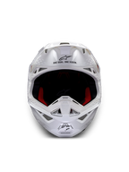 Alpinestars Supertech M10 Solid Hjelm ECE 22.06, hvid blank motocrosshjelm set forfra med rød og sort indvendig polstring