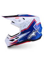 Alpinestars S-M7 Blaster Helmet ECE06, Motocross Helmet in white and blue glossy finish with red accents, ECE 22.06 certified.